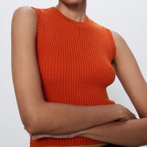 Orange ribbed knit top, size medium
